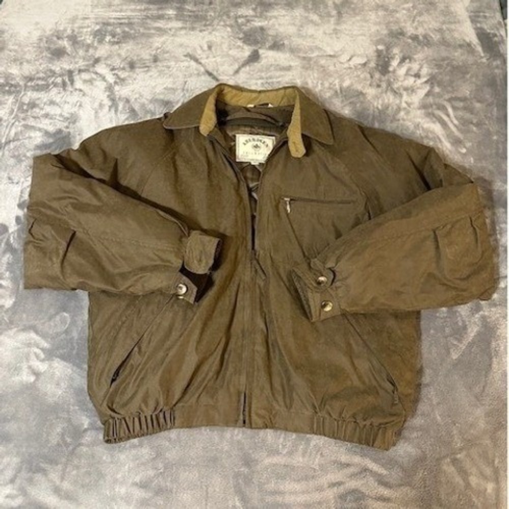 Aberdeen Collection Jacket Mens Medium Brown Full Zip Harrington Nylon EUC